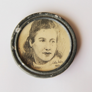 Metal Bracelet and Framed Miniature Portrait
